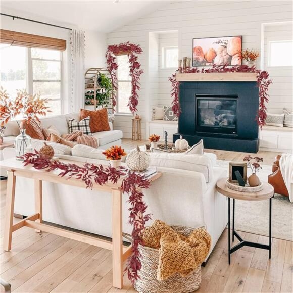 Artificial Hanging Willow Leaves Vine Twigs 2Pcs 5.7Ft Fake Silk Burgundy Leaf - Picture 4 of 7